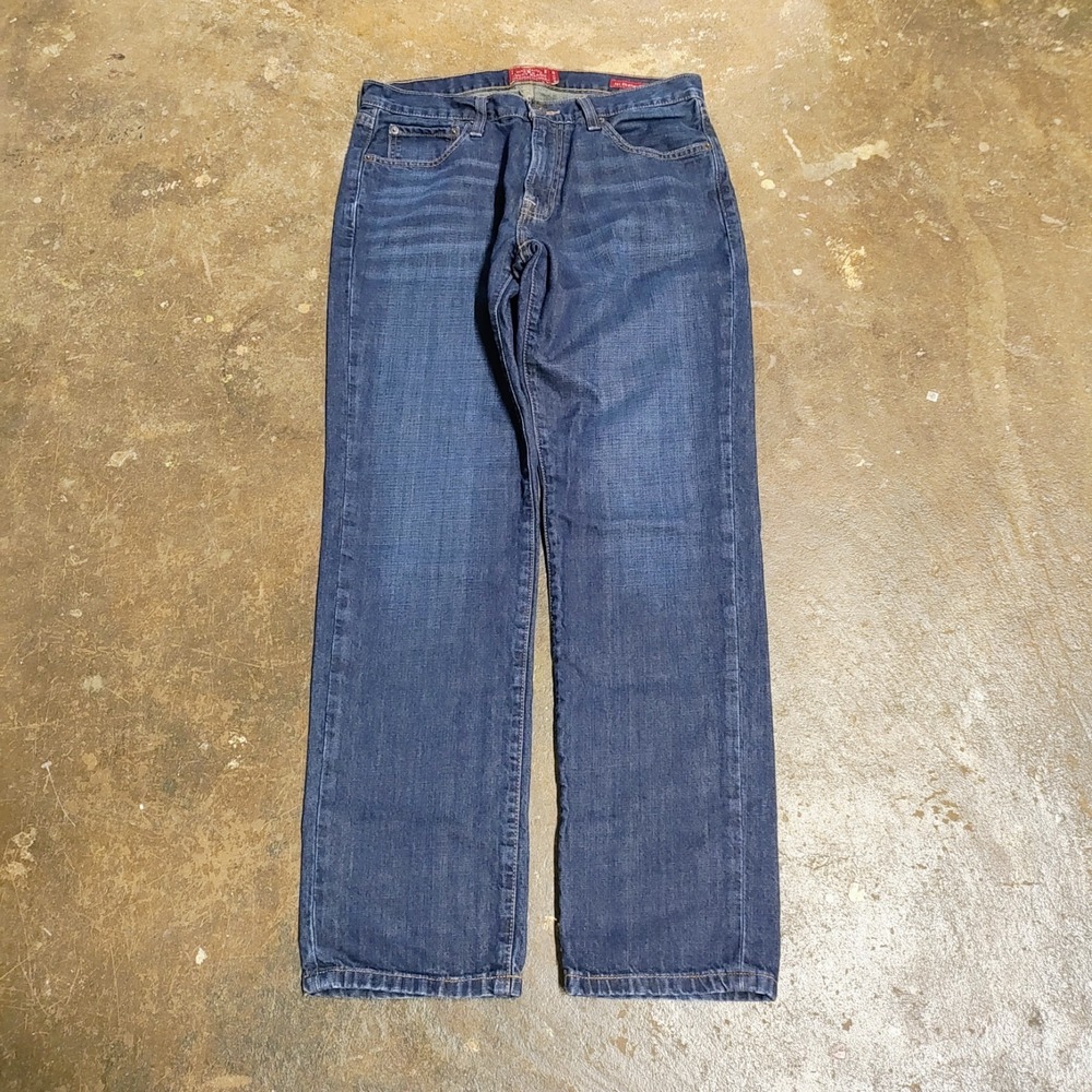 Lucky Brand 221 Original Straight Jeans 32x30 Mens Dark Distressed Wash Denim